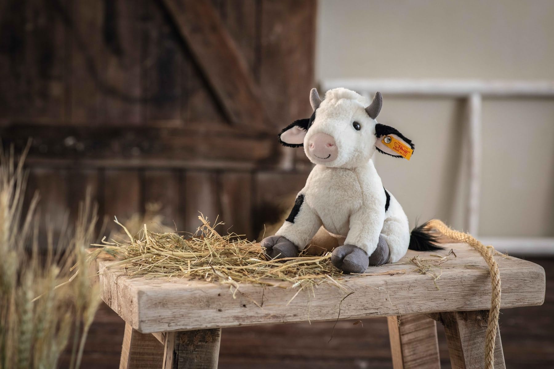 Steiff Cobb Cow Plush Toy, Plush Farm Animal, Premium Stuffed Animal Cow for Kids (Black & White, 9") - Image 3