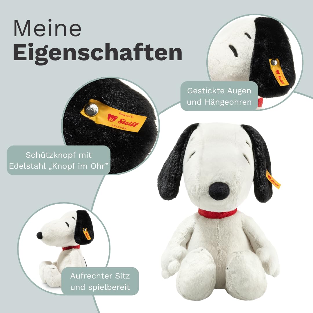 Steiff Peanuts Snoopy Plush Stuffed Animal Toy Friend, Black & White, 12" - Image 4
