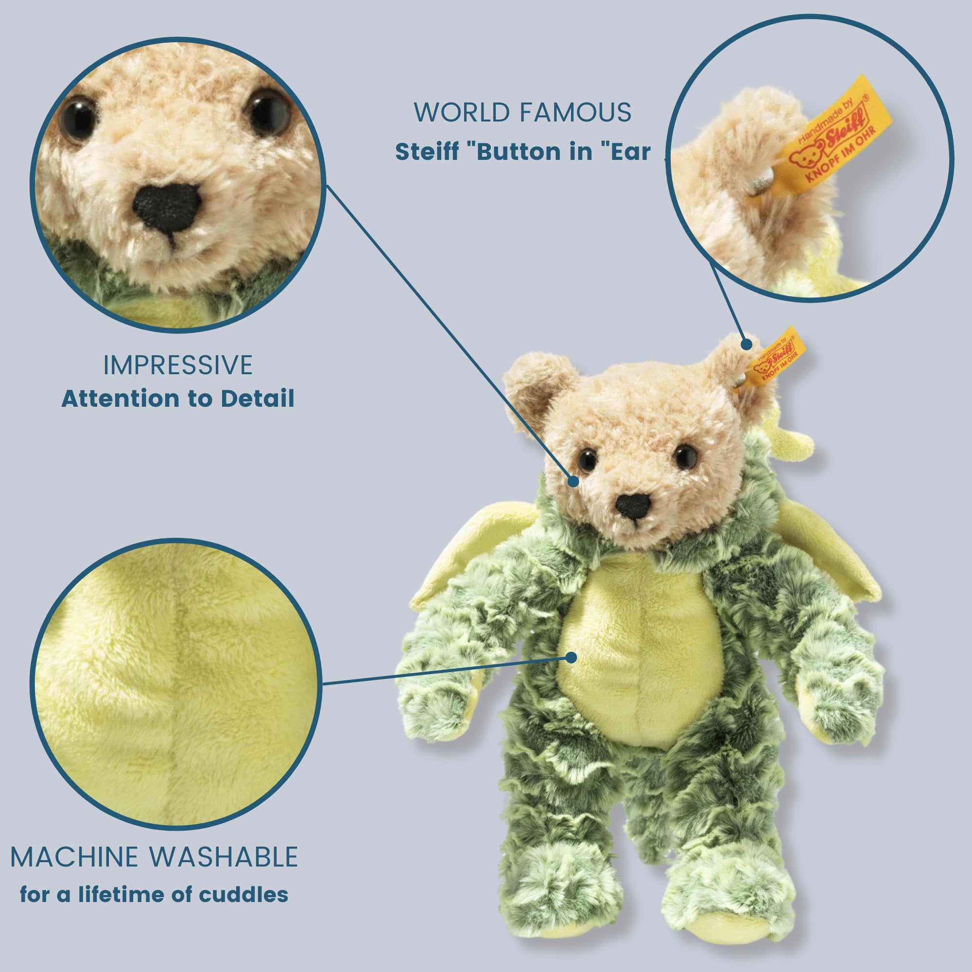 Steiff Teddy Bear with Dragon Hoodie Costume, Chinese Zodiac Signs, Teddy Stuffed Animal, Plush Bear Cuddly Toy, Machine Washable, 11" - Image 6
